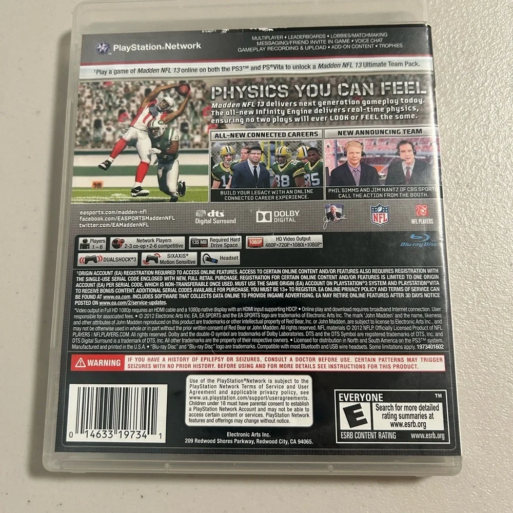 PS3 EA Sports Madden NFL 13 Video Game Football